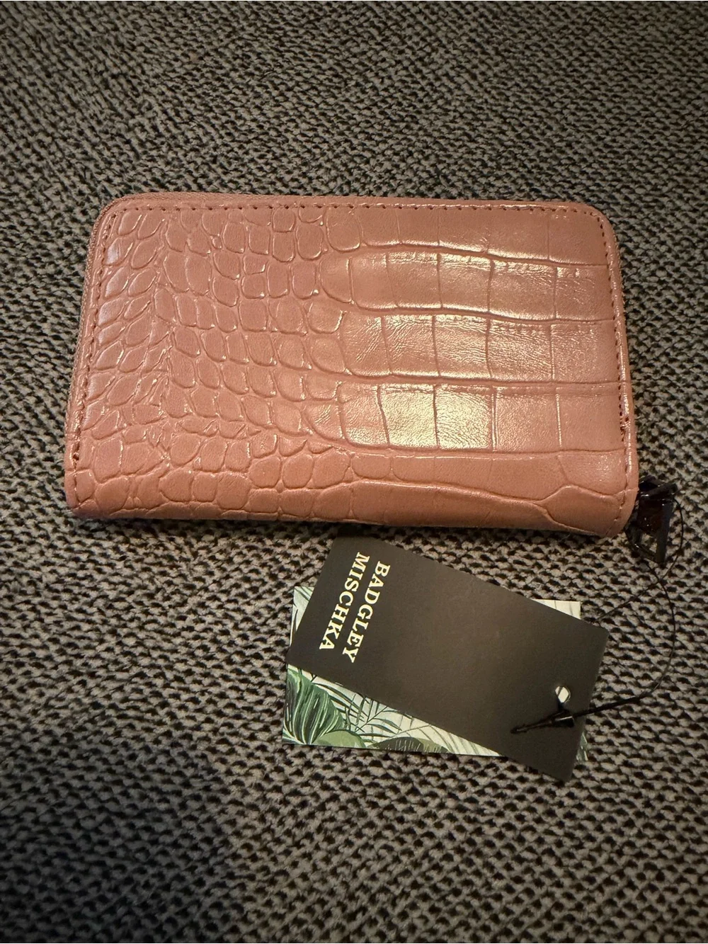 NWT Badgley Mischka Blush Croc-Embossed Zip Wallet